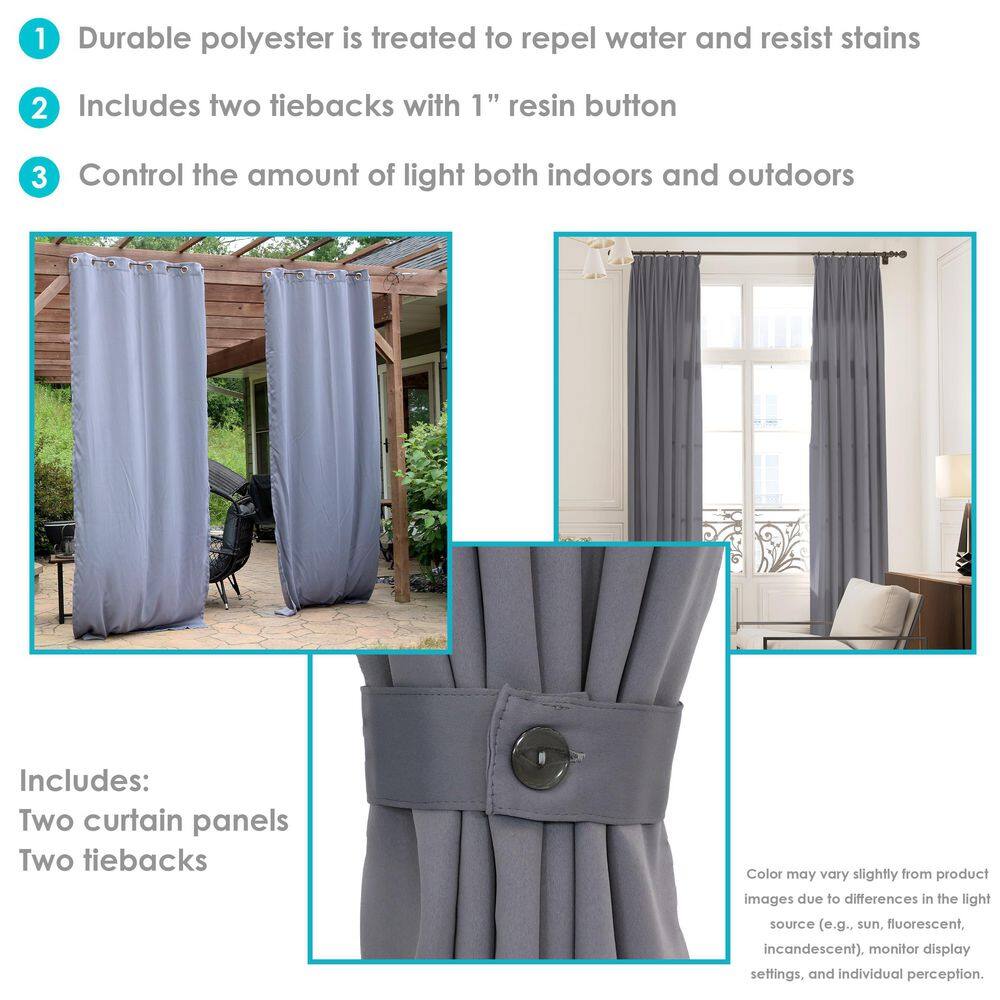 Sunnydaze Decor 2 Indoor/Outdoor Blackout Curtain Panels with Grommet Top - 52 x 120 in (1.32 x 3 m) - Gray