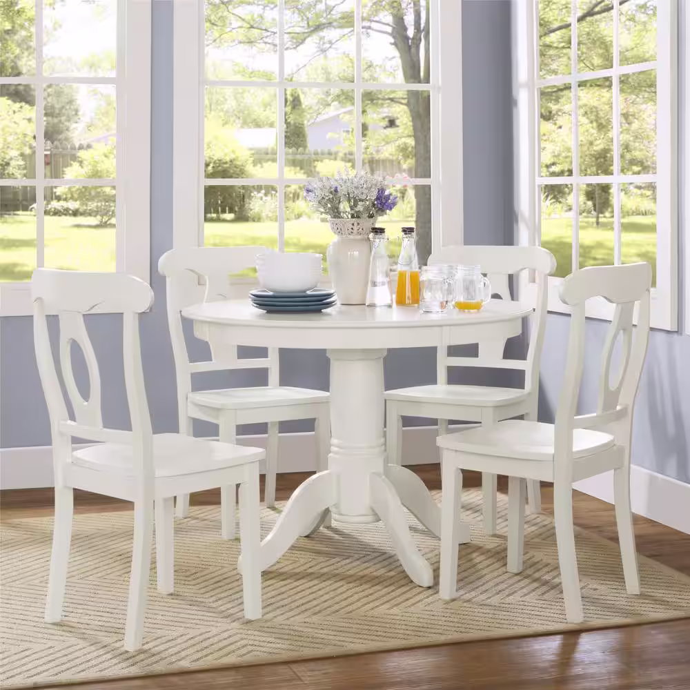 Dorel Living Alba 5-Piece White Traditional Height Pedestal Dining Set