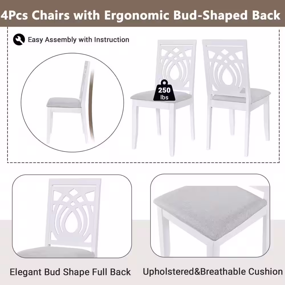 Harper & Bright Designs Mid-Century 5-Piece White Round MDF Top Dining Set Seats 4 With Extendable Table