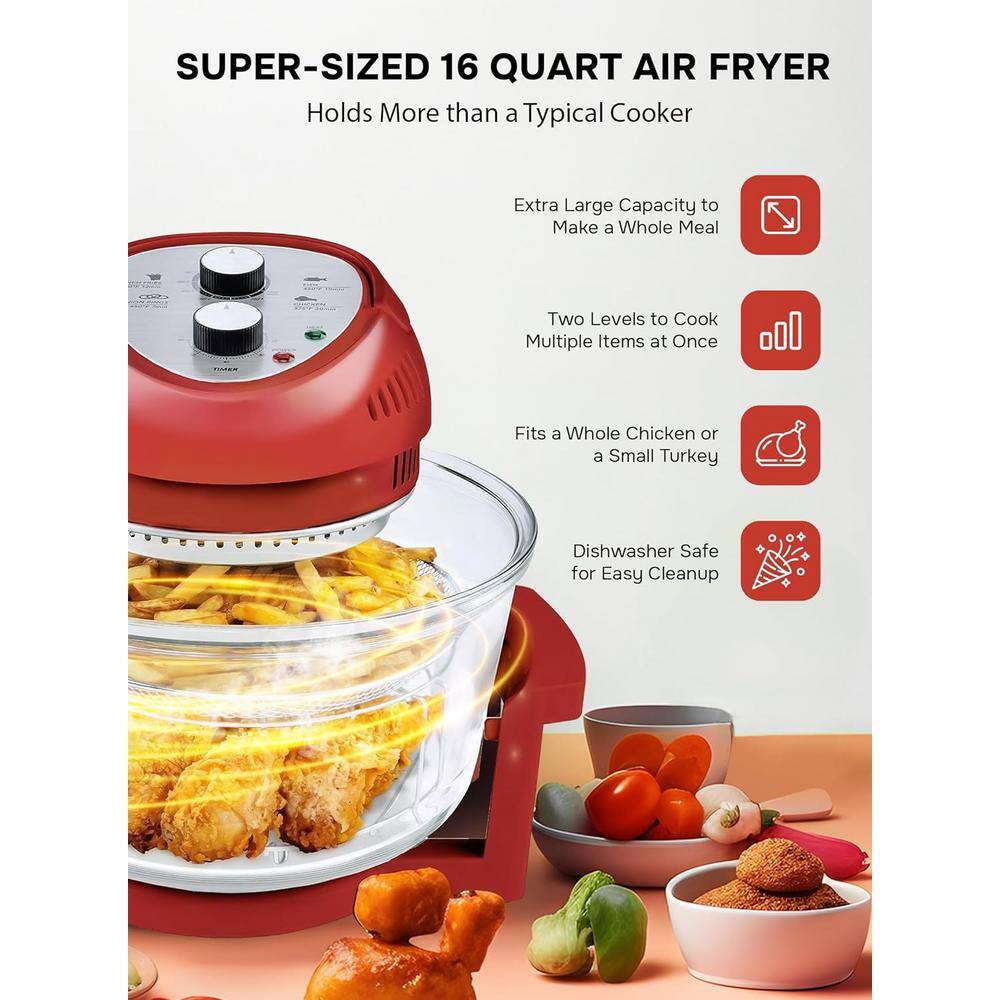 Big Boss 16 Qt. Red Oil-less Air Fryer with Built-In Timer