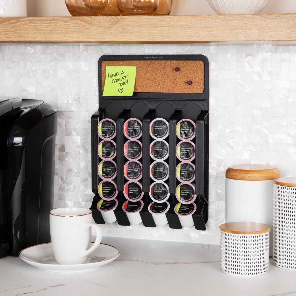 Mind Reader Anchor Collection, Wall Mount Single Serve Coffee Pod Storage Organizer and Memo Board, 20 Coffee Pod Capacity, Black