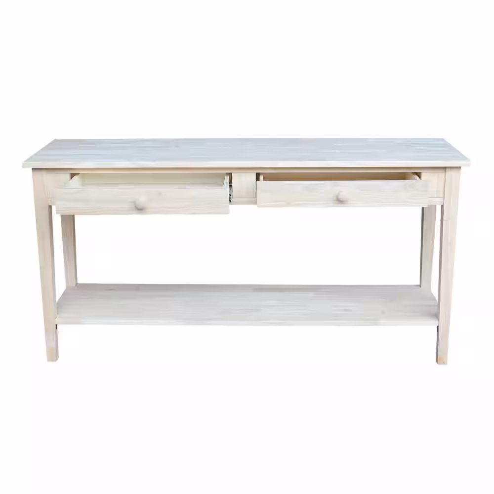 International Concepts Spencer 60 in. Unfinished Standard Rectangle Wood Console Table with Drawers