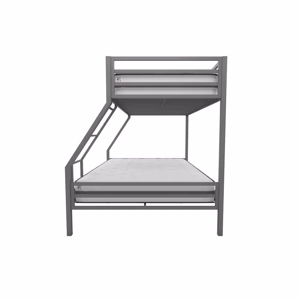 Novogratz Maxwell Twin-Over-Full Metal Gray Bunk Bed with Ladder and Guardrails