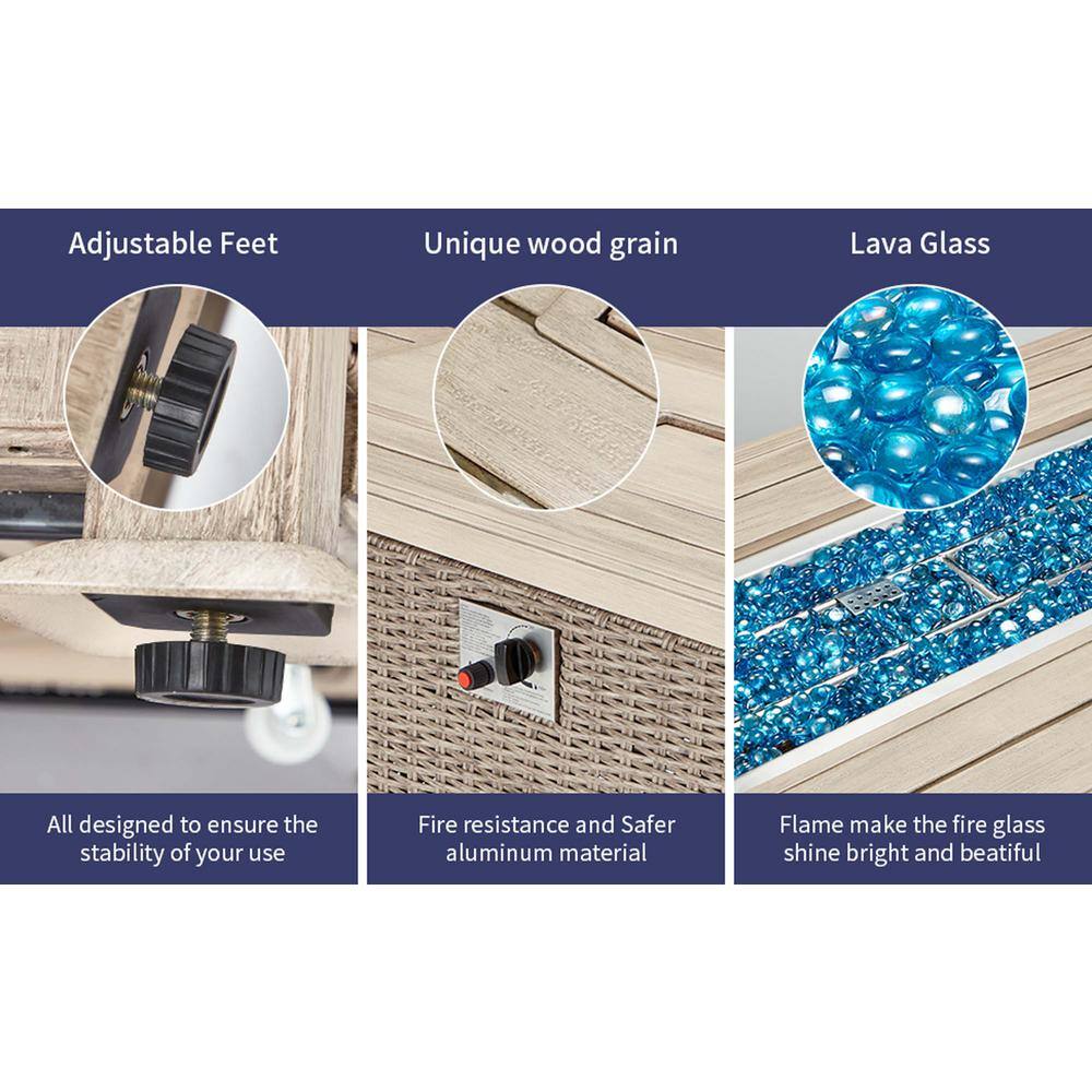 None 44 in. Gray Rectangle Propane Fire Picnic Tables, 50,000 BTU Auto-Ignition Gas Fire Table with Aluminum Hand-Painted