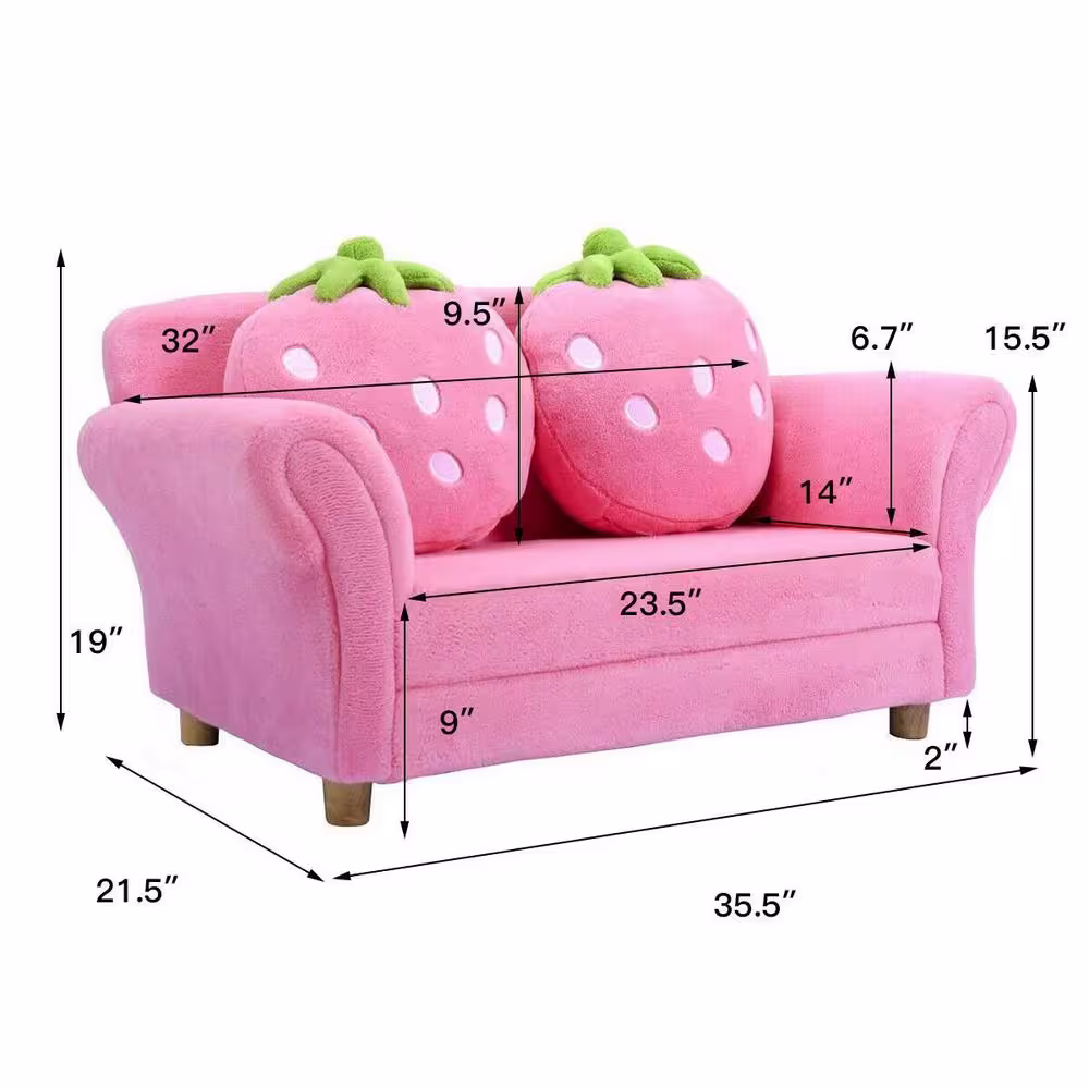 Boyel Living Pink Kids Strawberry Armrest Chair Sofa with Cushions