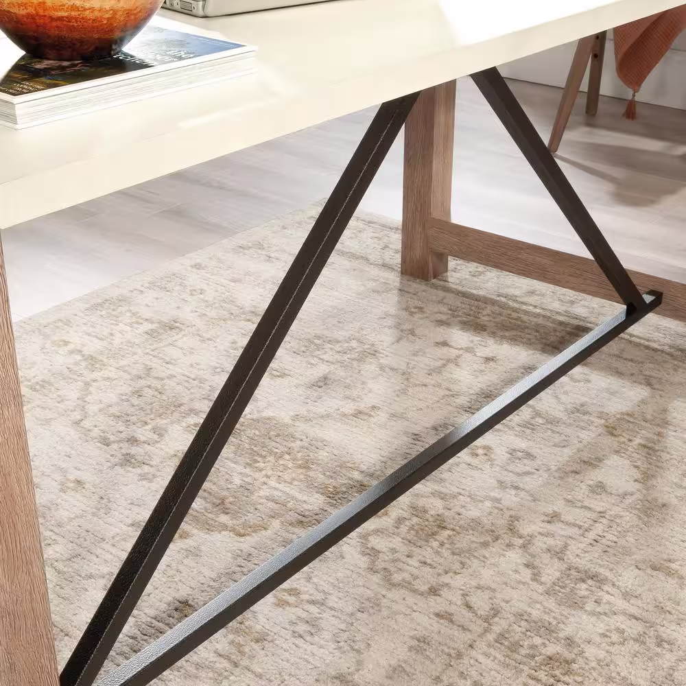 SAUDER Dixon City 65.984 in. Brushed Oak Executive Desk with Pebbled White Accent Top