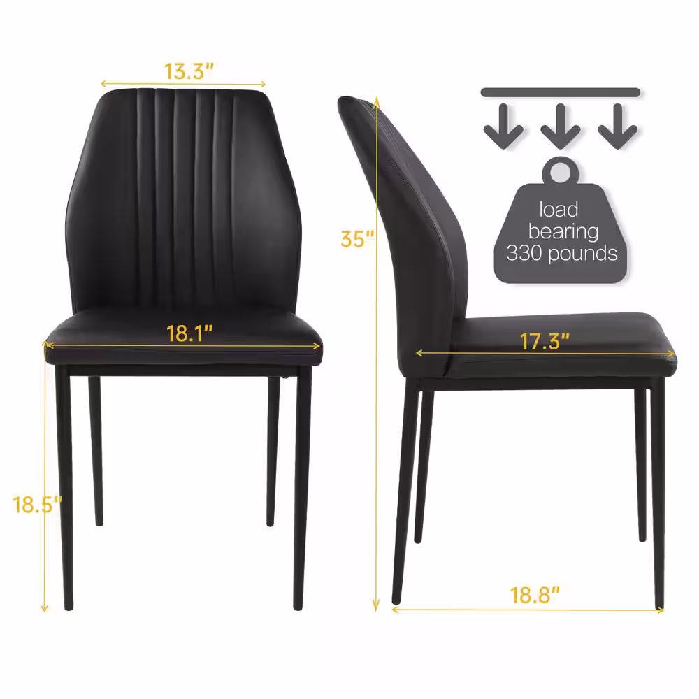 GOJANE Black Faux Leather Solid Back Dining Side Chair with Stable Steel Legs, Set of 4