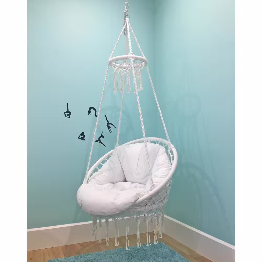 None 2.5 ft. Deluxe Macrame Hammock Chair in White