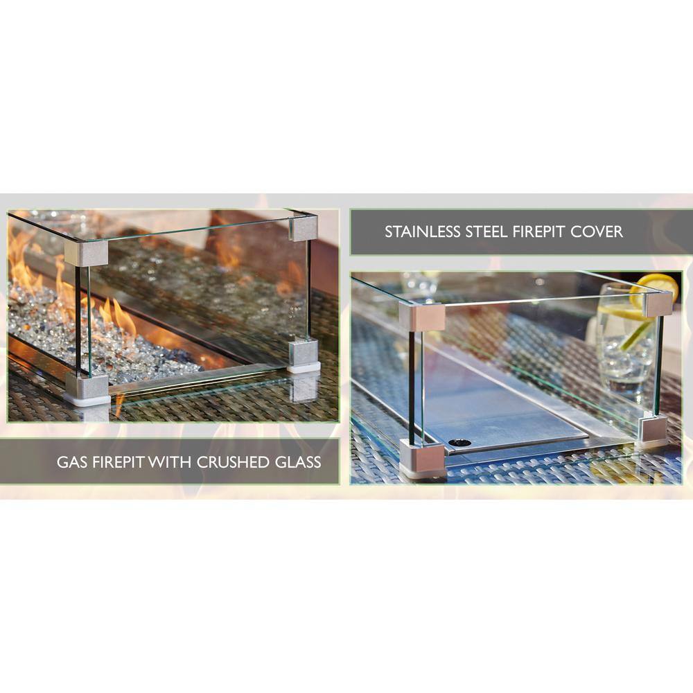 DIRECT WICKER Firefly Brown Wicker Rectangular Propane Fire Pit Table with Tempered Glass Surround