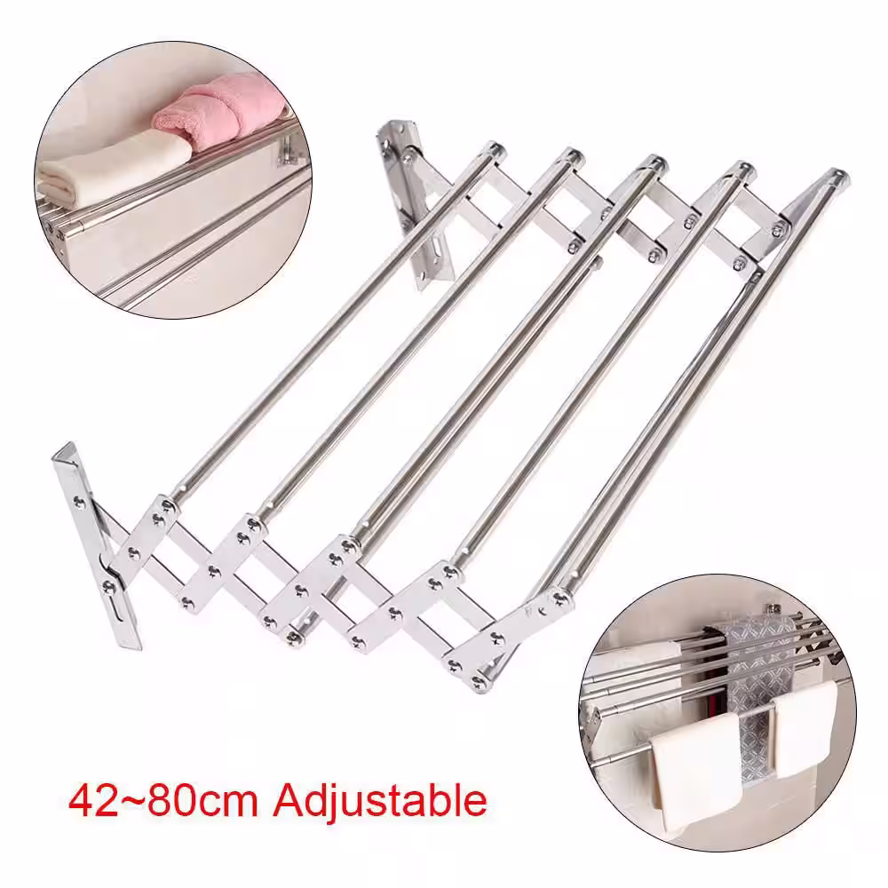 None 31.5 in. x 5.7 in. Silver Stainless Steel Folding Telescopic Towel Rack Garment Rack