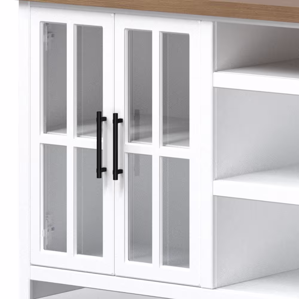 None 97 in. Fully Assembled White and Brown TV Stand, Fits TV's up to 85 in.