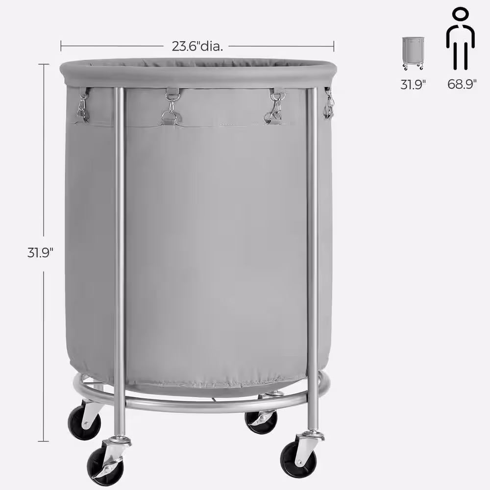 None 23.6 in. W x 23.6 in. D x 31.9 in. H Fabric Laundry Basket Hamper with Wheels Gray