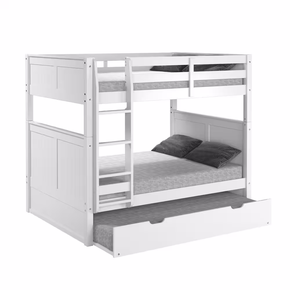 Camaflexi Panel White Full over Full Bunk Bed with Twin Trundle