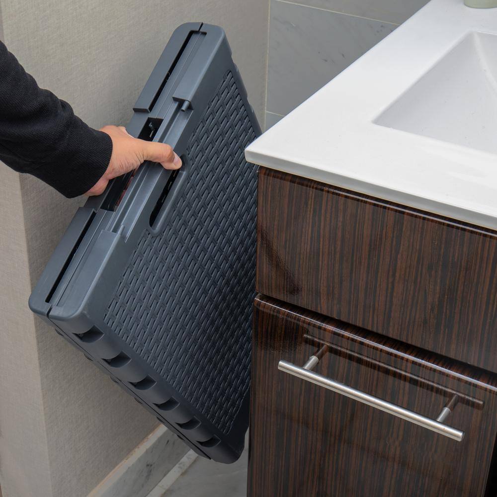 Mind Reader Basket Collection, Foldable Laundry Hamper, 61 Liter (15g/33lbs) Capacity, Cut Out Handles, Attached Hinged Lid, Gray