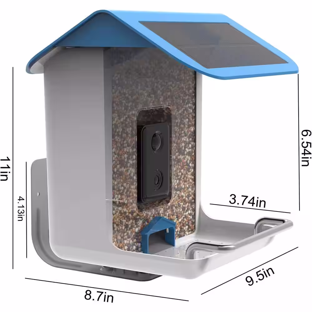None Smart Bird Feeder with Solar Roof, 1080P HD Camera, AI Identify Bird Species, Wi-Fi Connection (Include 16G SD Card)