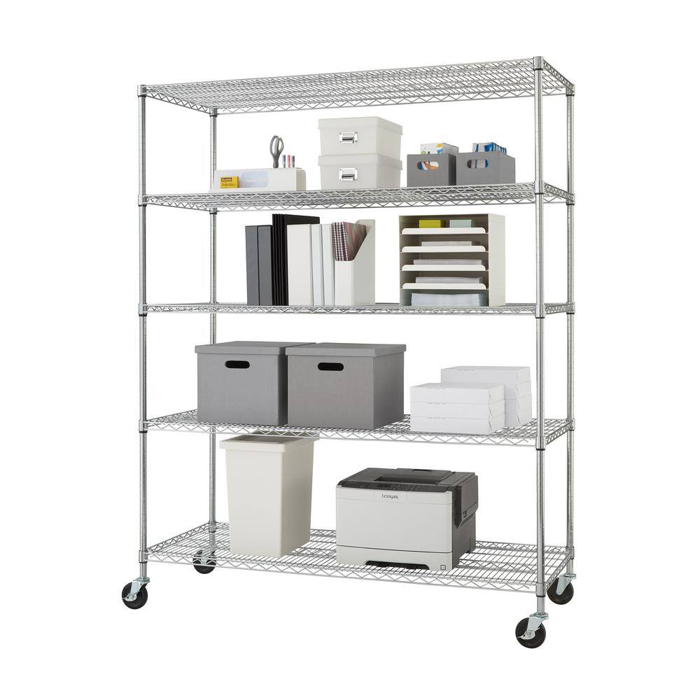 TRINITY 20-Pack Chrome 5-Tier Rolling Heavy Duty Steel Wire Shelving Unit (60 in. W x 77 in. H x 24 in. D)