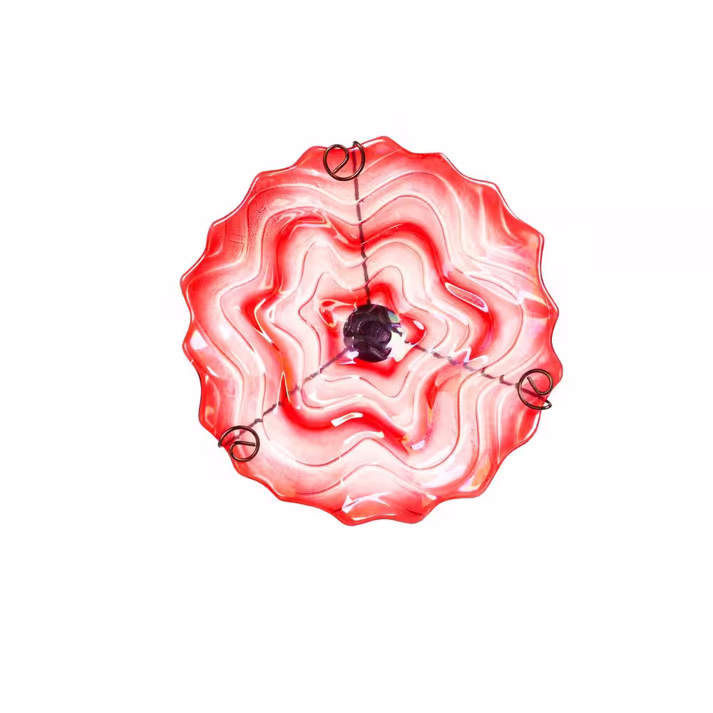 Evergreen Red Swirl Glass Birdbath with Garden Stake