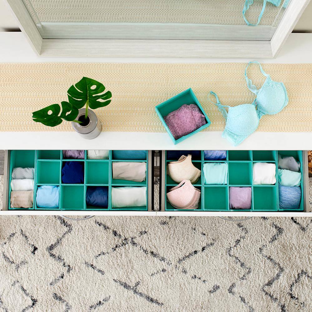 HOUSEHOLD ESSENTIALS Seafoam Linen 6 in. Square Hard-Sided Trays (2-Piece)