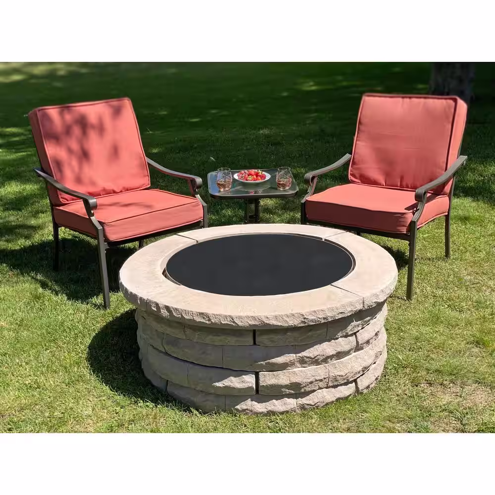 Nantucket Pavers Ledgestone 47 in. x 18 in. Round Concrete Wood Fuel Fire Pit Ring Kit Brown