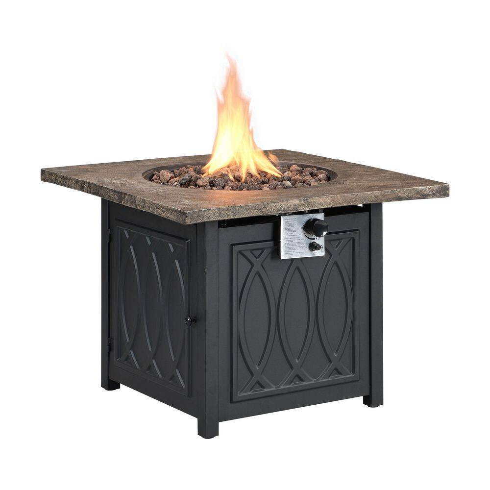 None 50,000 BTU Black Metal Outdoor Fire Pit Table with Adjustable Table Leg