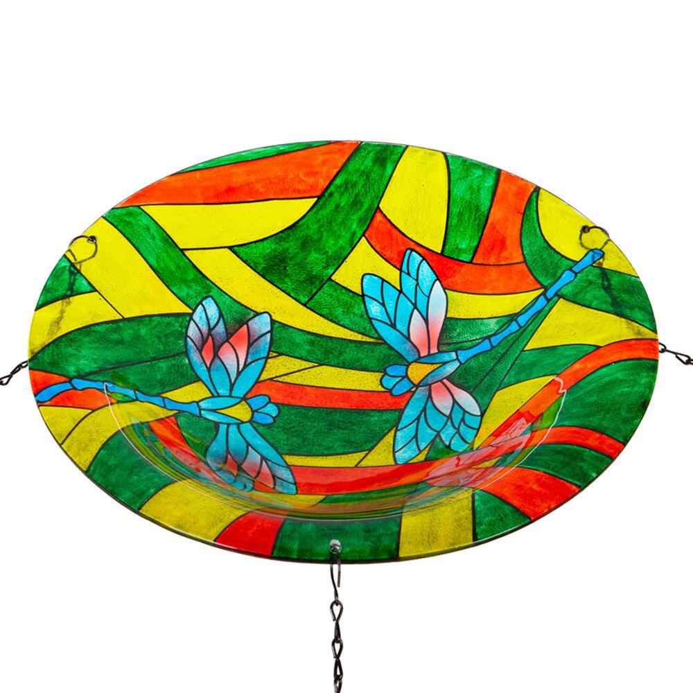 Evergreen Dragonflies 14 in. Glass Hanging Birdbath
