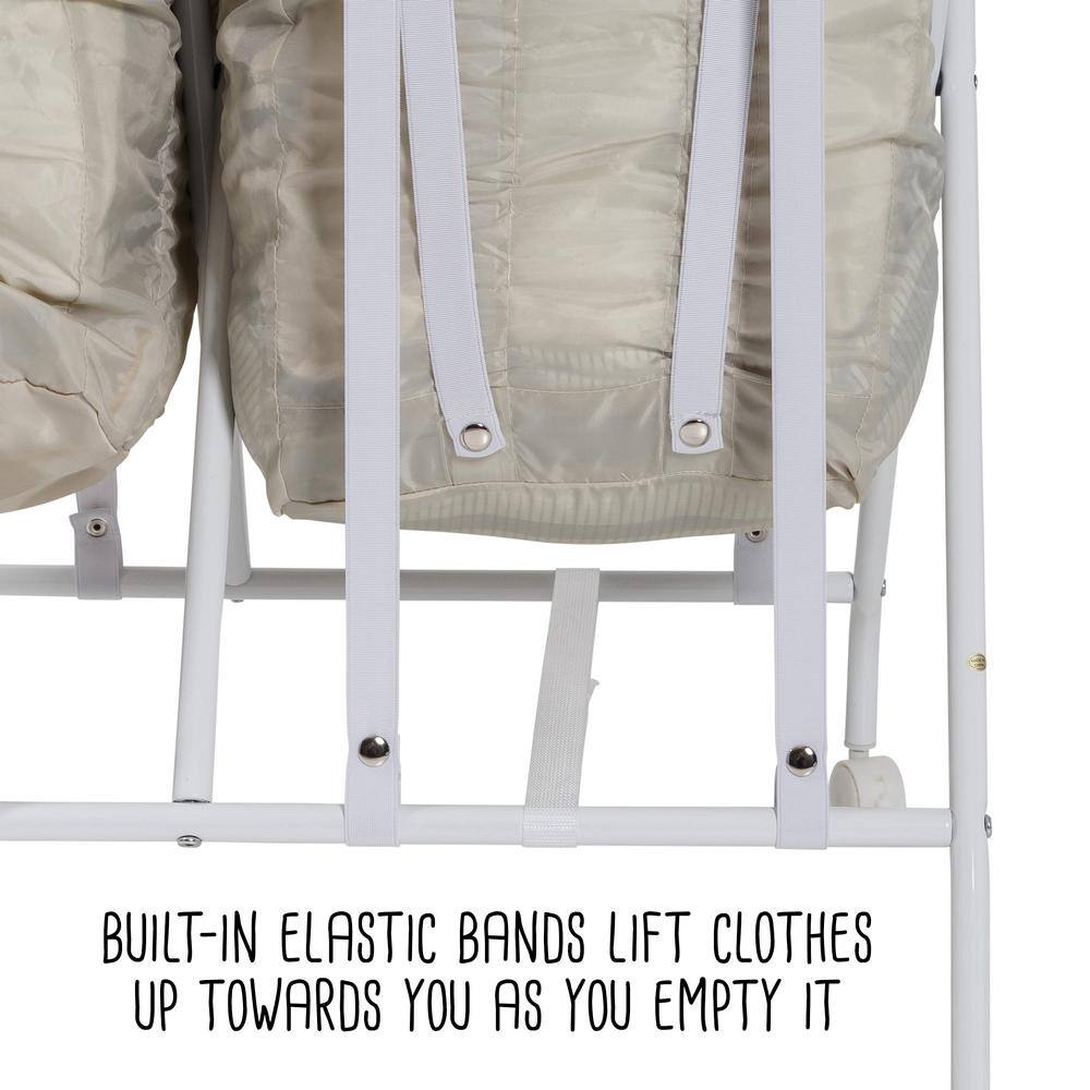 Honey-Can-Do White/Natural Folding Double Bounce Back Laundry Hamper with Wheels