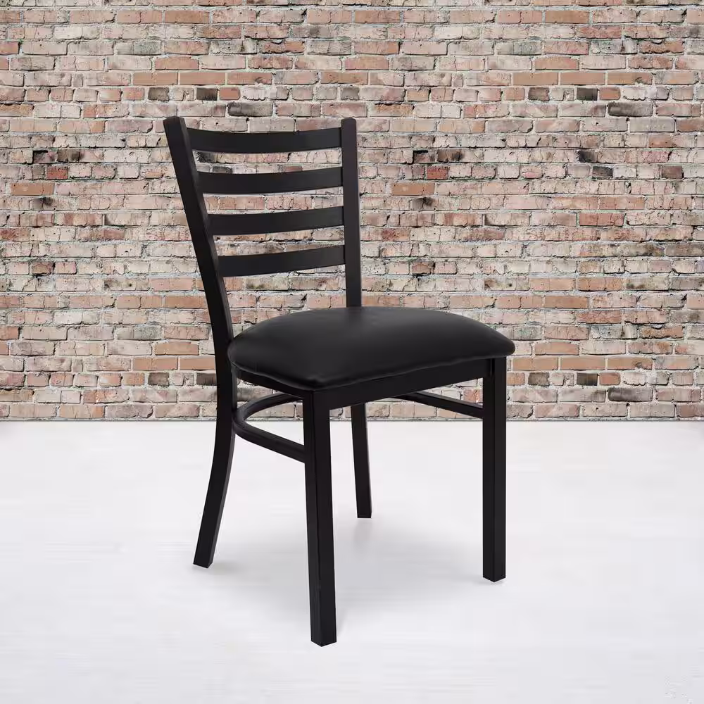 Flash Furniture Hercules Series Black Ladder Back Metal Restaurant Chair with Black Vinyl Seat