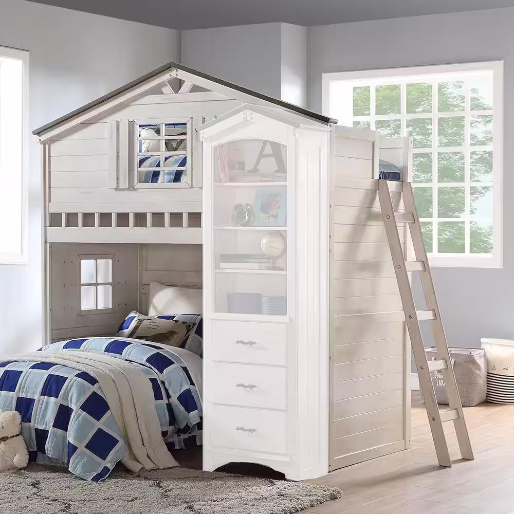 Acme Furniture Tree House Weathered White and Washed Gray 38 in. x 80 in. Loft Bed