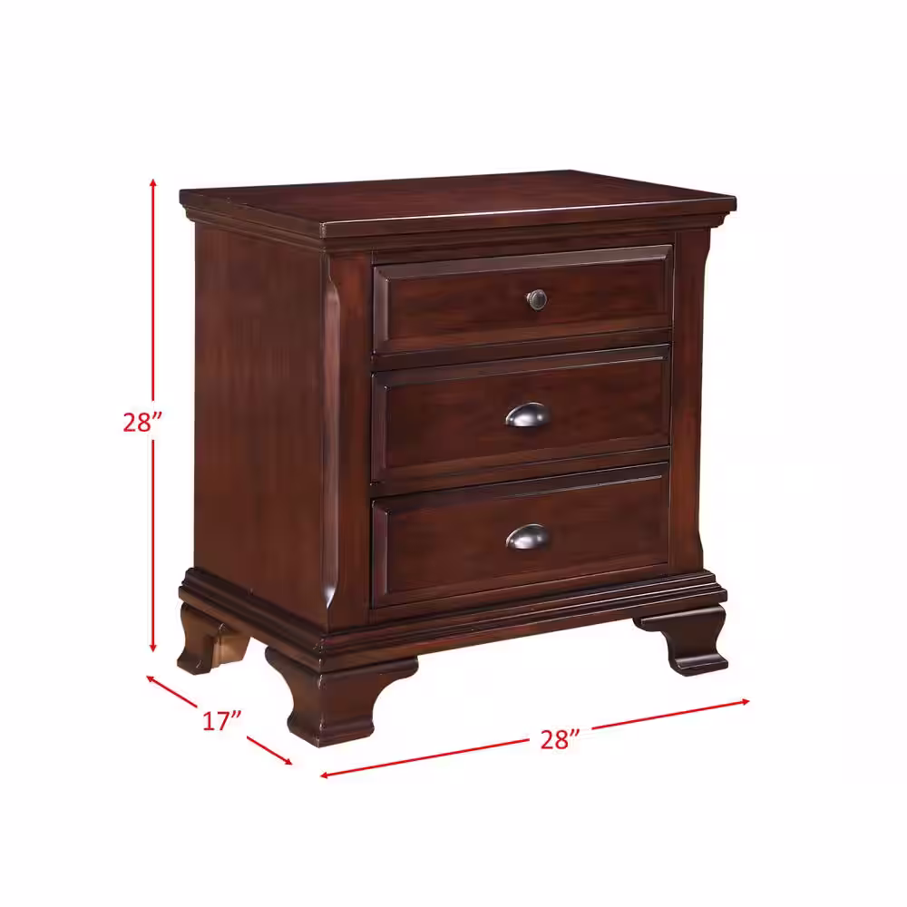 None Brinley 3-Drawer Cherry Nightstand