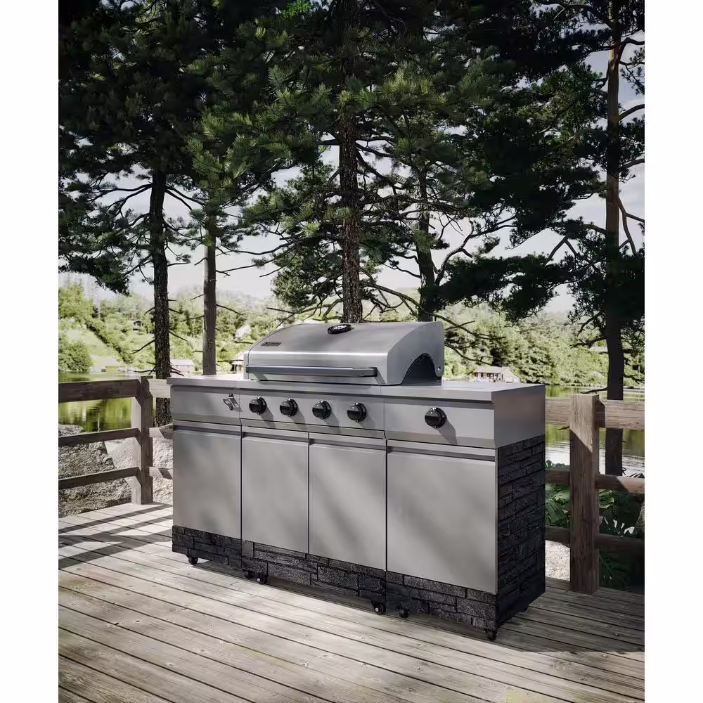 TYTUS 5-Burner Fresno Gunmetal Gray Plus Graphite Stacked Stone Island Grill