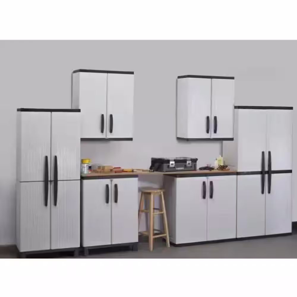 HDX Plastic Freestanding Garage Base Cabinet 27 in. W x 39 in. H x 15 in. D in Gray