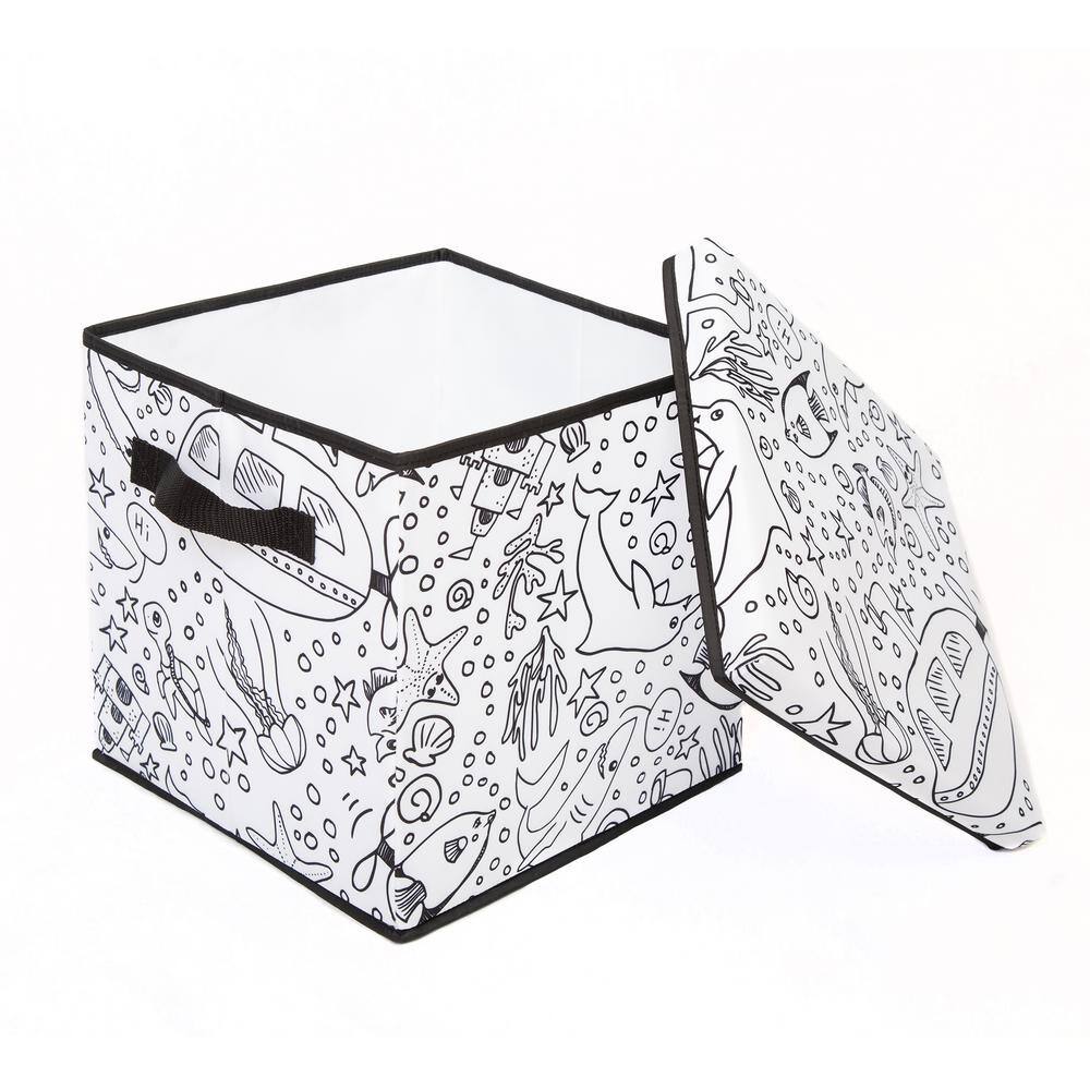BAUM Kid's White Coloring Storage Cube Bin with lids including 4 Pack of Washable Markers