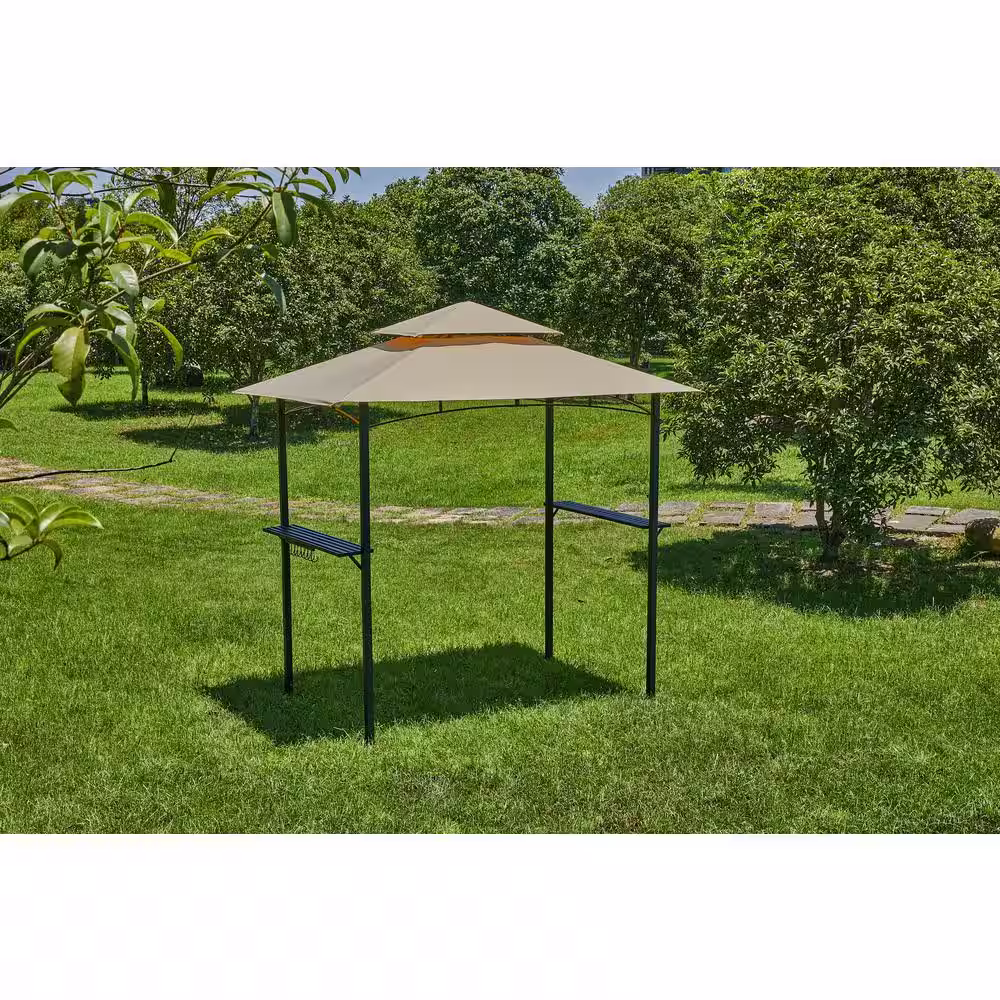 None 5 ft. x 8 ft. Brown Double Tiered Patio BBQ Grill Gazebo