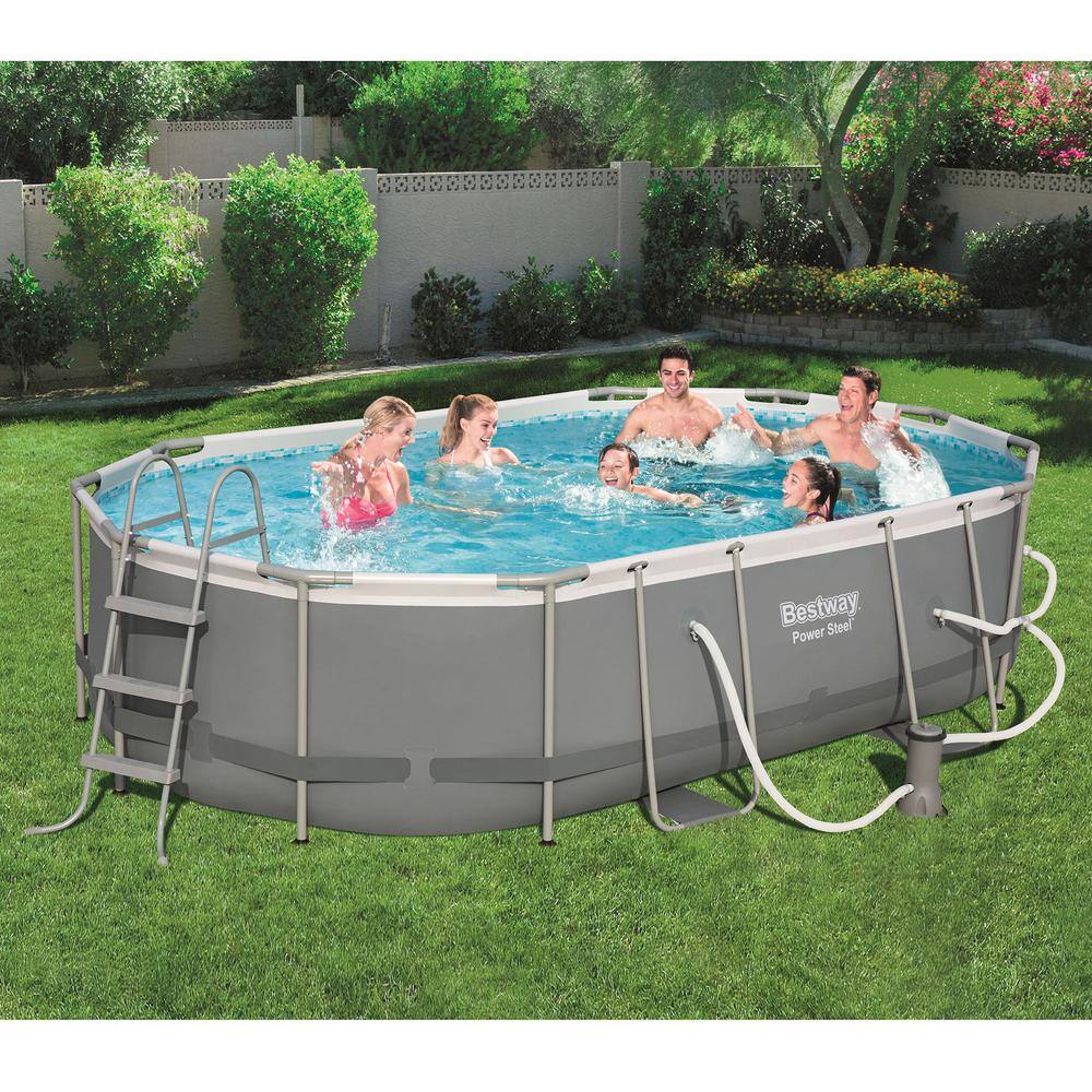 Bestway Steel 16 ft. x 10 ft. Metal Above Ground Pool Set and Maintenance Kit