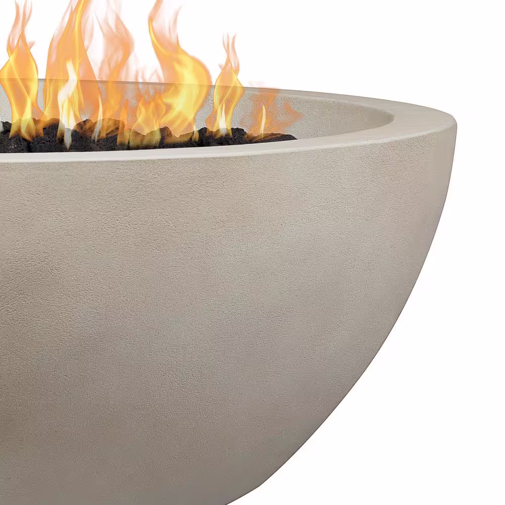 JENSEN CO Pompton 38 in. Round Concrete Composite Natural Gas Fire Pit in Fog with Vinyl Cover