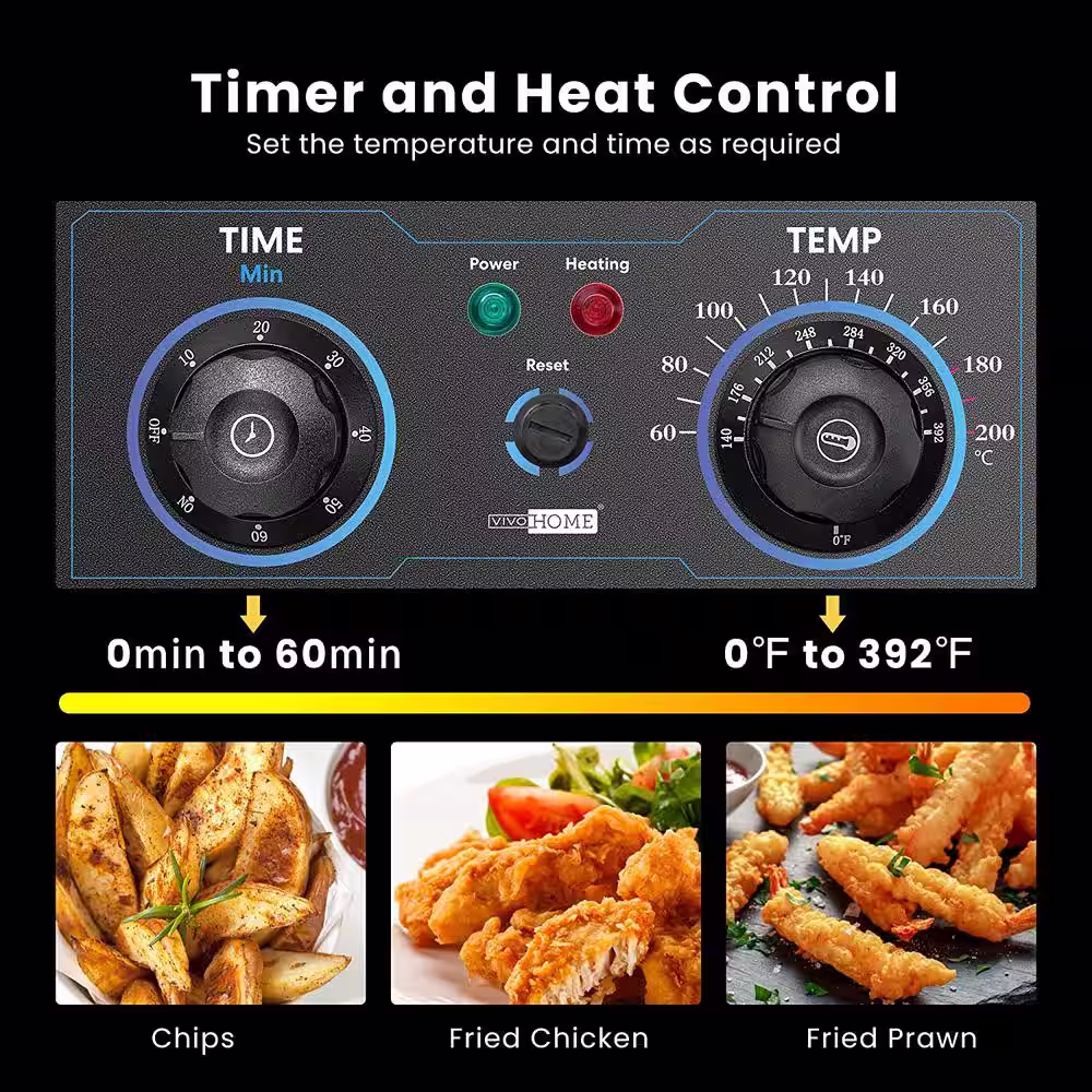 VIVOHOME 20.7 qt. Silver Electric Deep Fryer with 60-Min Timer and Temperature Control