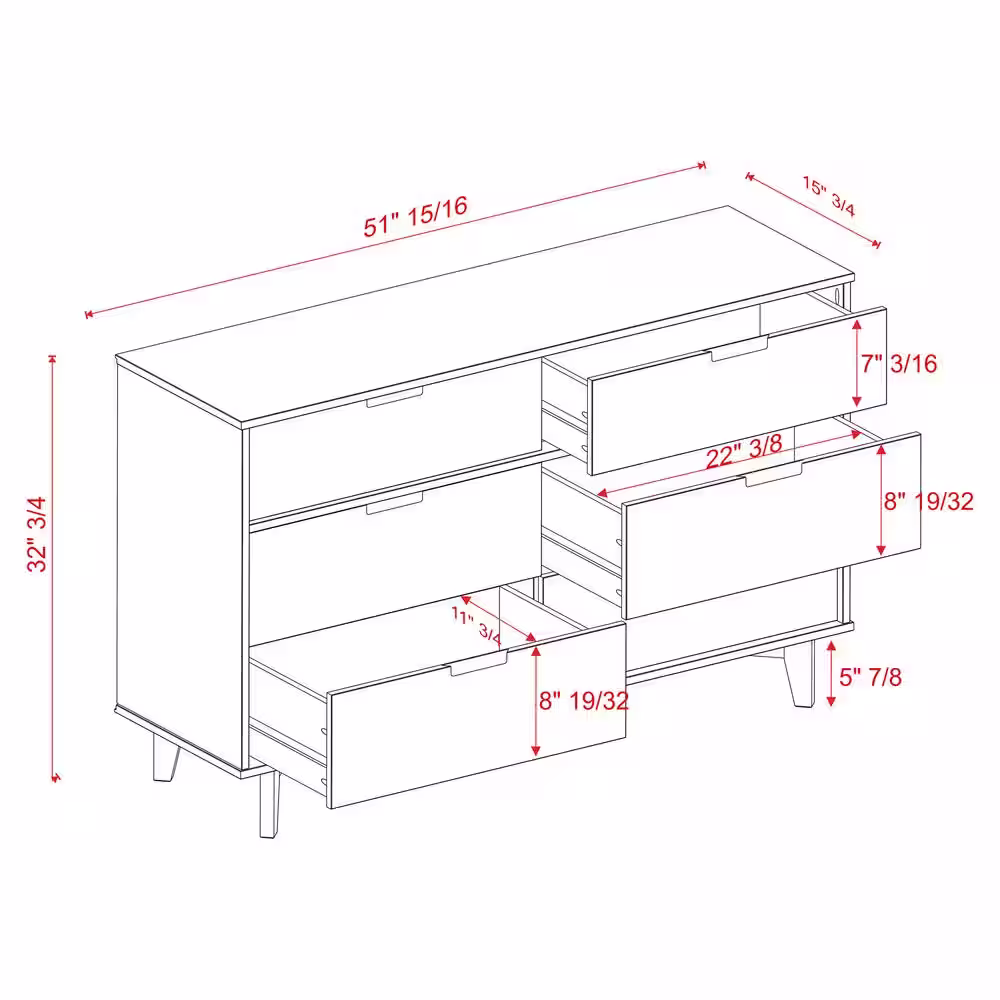 Walker Edison Furniture Company Sloane 6-Drawer Caramel Mid-Century Modern Solid Wood Dresser