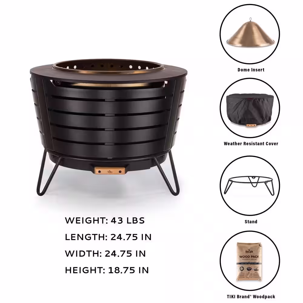 TIKI Smokeless 25 in. Patio Fire Pit Black Metal