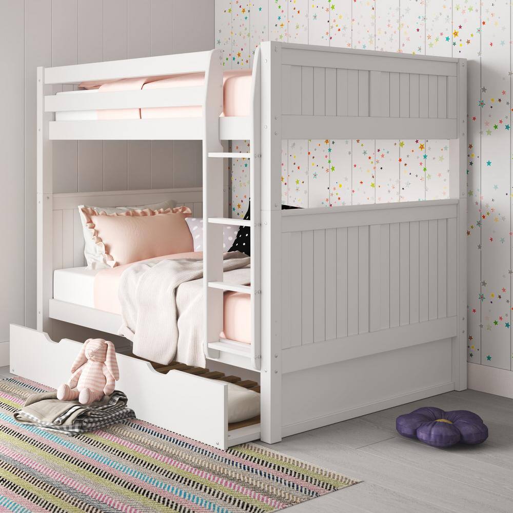 Camaflexi Panel White Full over Full Bunk Bed with Twin Trundle