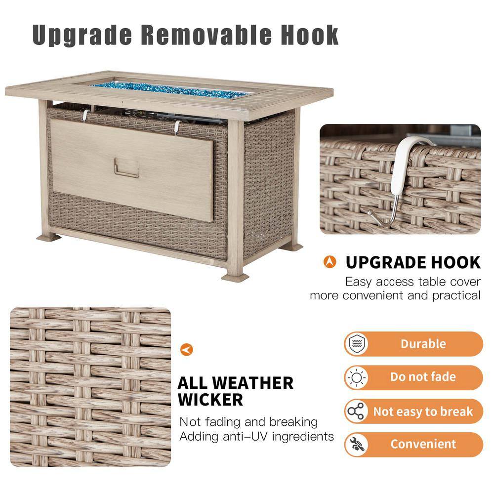 None 44 in. Gray Rectangle Propane Fire Picnic Tables, 50,000 BTU Auto-Ignition Gas Fire Table with Aluminum Hand-Painted