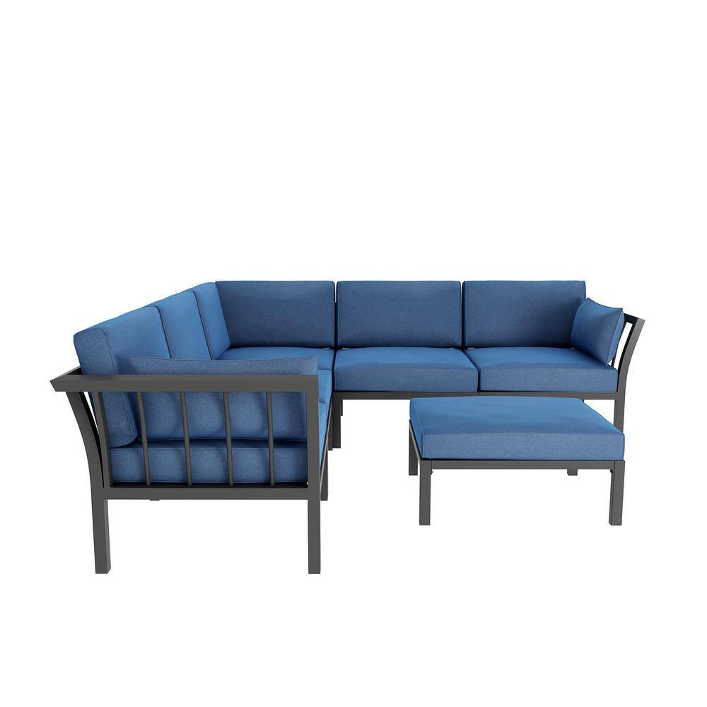 TOP HOME SPACE 6-Piece Metal Patio Conversation Set with Blue Cushions