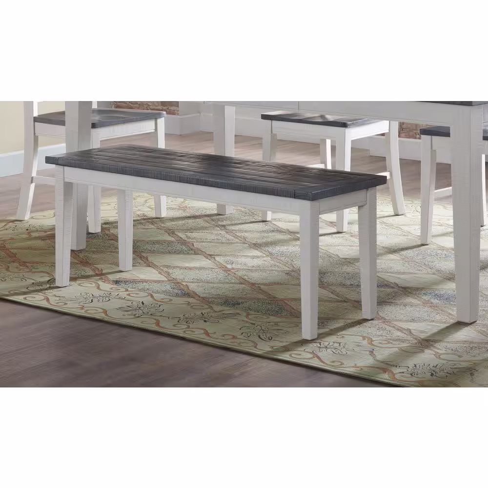 Martin Svensson Home Monterey White Stain with Grey Stain Seat Solid Wood Dining Bench (19 in. H x 45 in. W x 15 in. D)