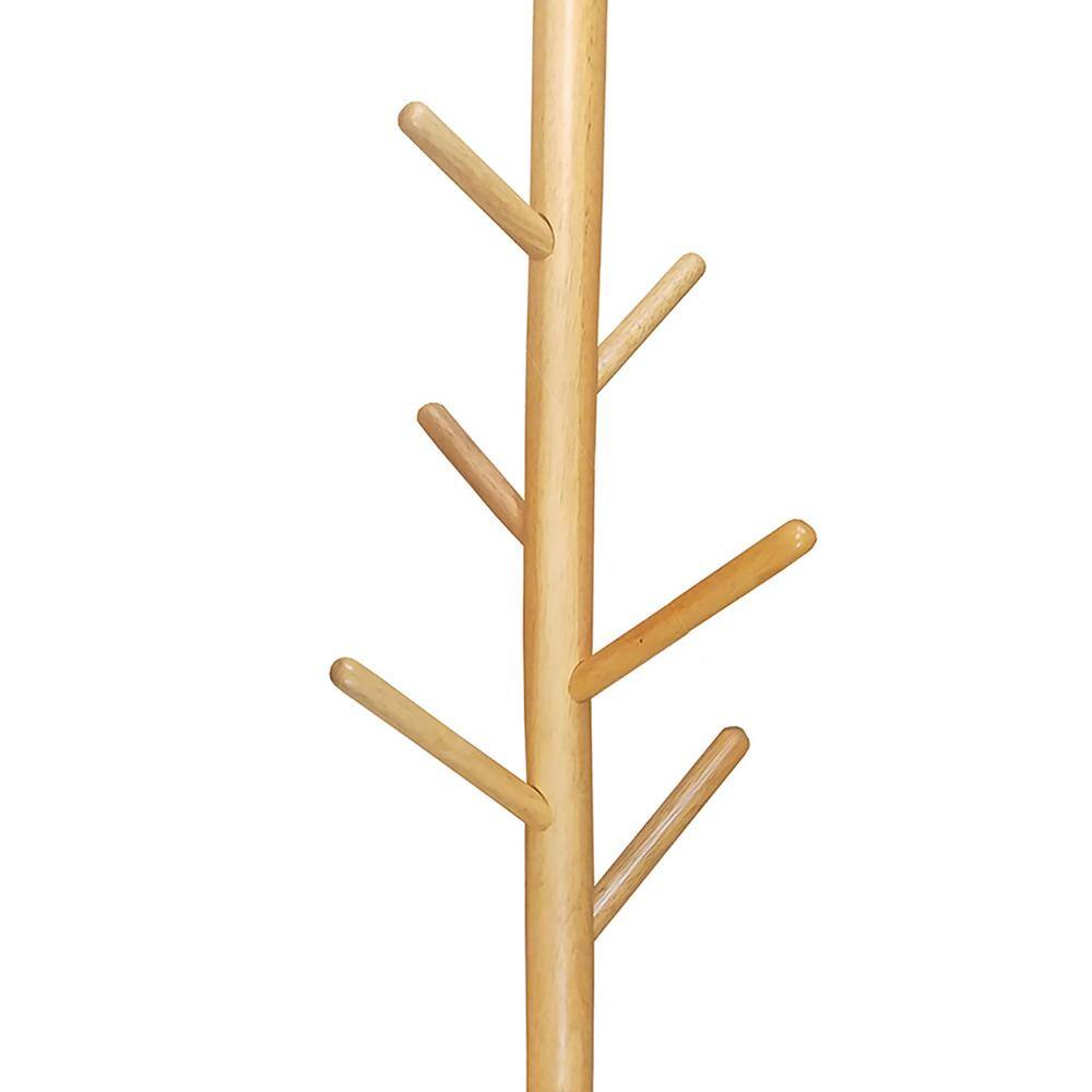 None White and Bamboo Coat Rack Free Standing Hall Tree 6 Hooks