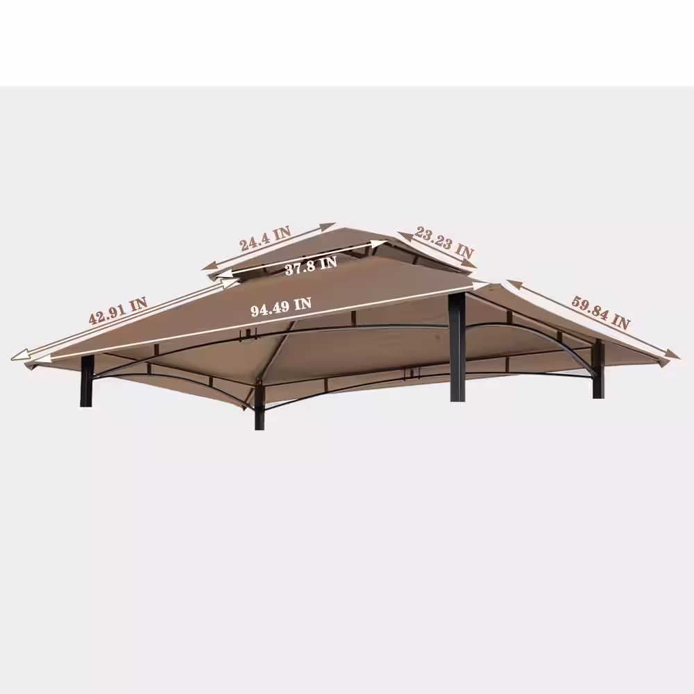 None 8x5Ft Grill Gazebo Replacement Canopy, Double Tiered BBQ Tent Roof in taupe