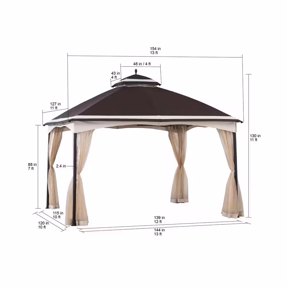 Sunjoy Zela 10.5 ft. x 13 ft. Brown and Tan 2-tier Steel Gazebo