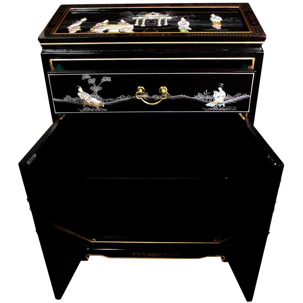 Oriental Furniture 36 in. H x 24 in. W Black Wood Shoe Storage Cabinet