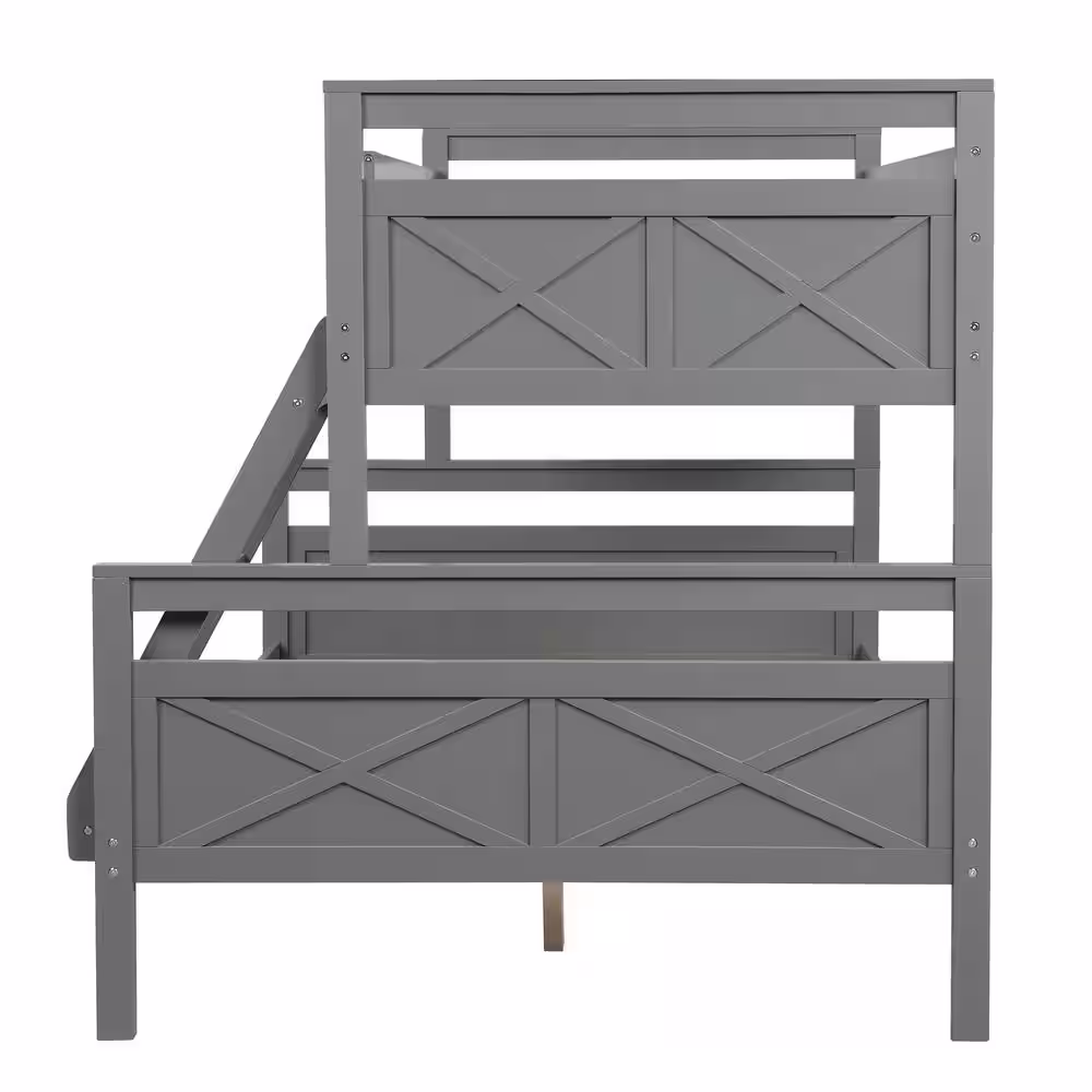 Harper & Bright Designs Gray Twin Over Full Wood Bunk Bed with Ladder