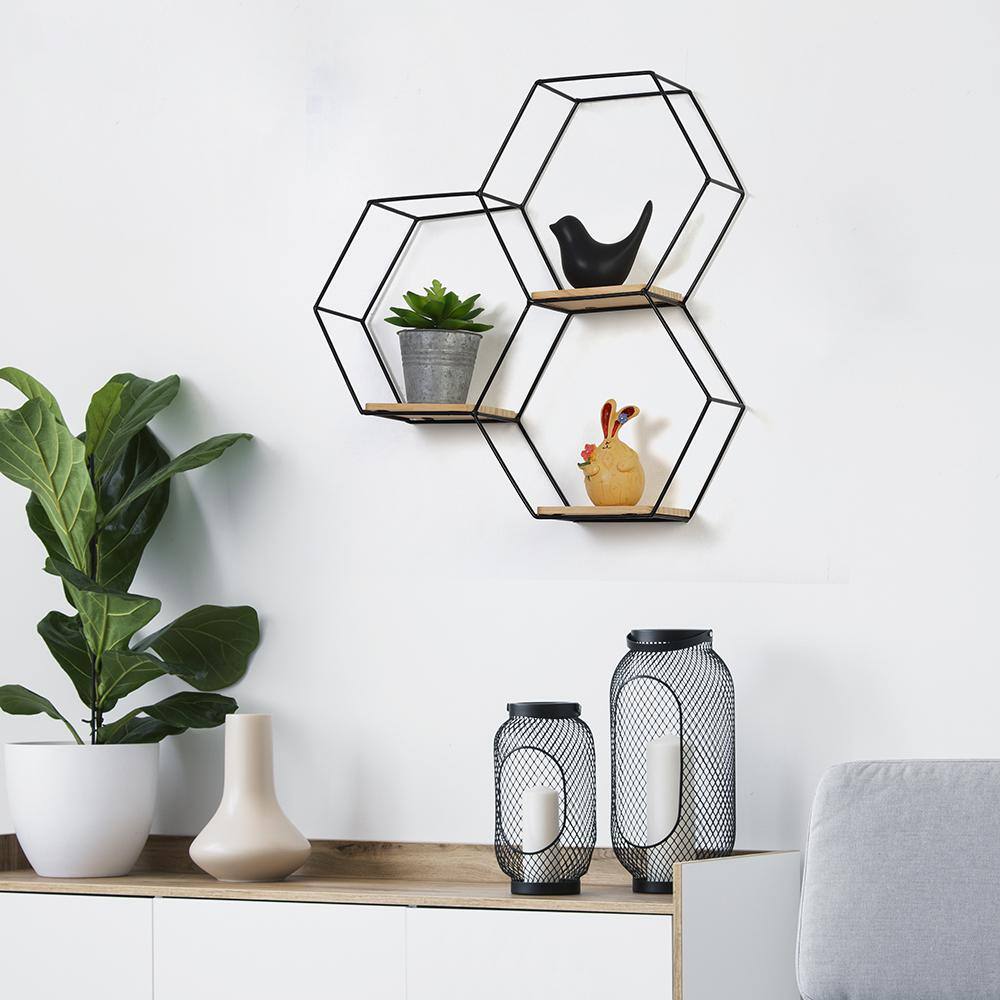 None Modern and Fashionable Hexagonal 3-Layer Wall Hanging Shelf Agate Home Hexagonal Floating Shelf