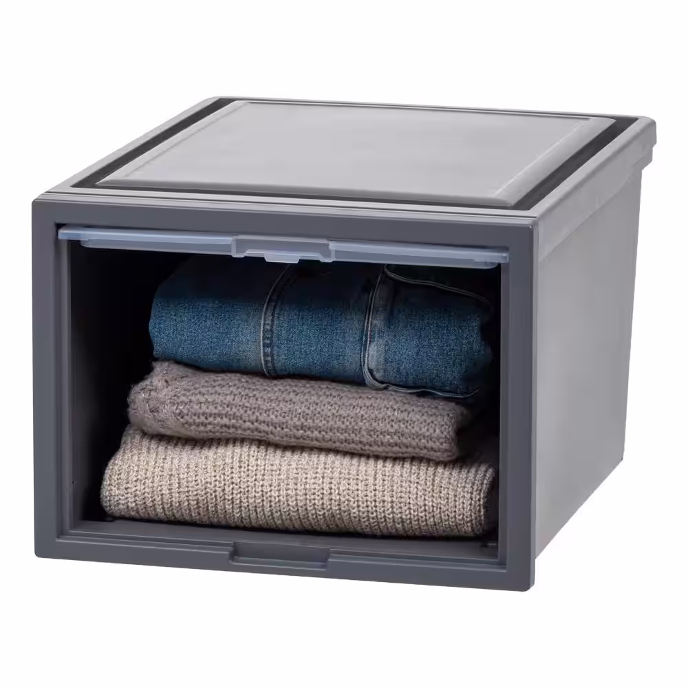 None 15.63 in. W x 11.65 in. H Single Stackable Deep Box Drawer in Gray  (3-Pack)