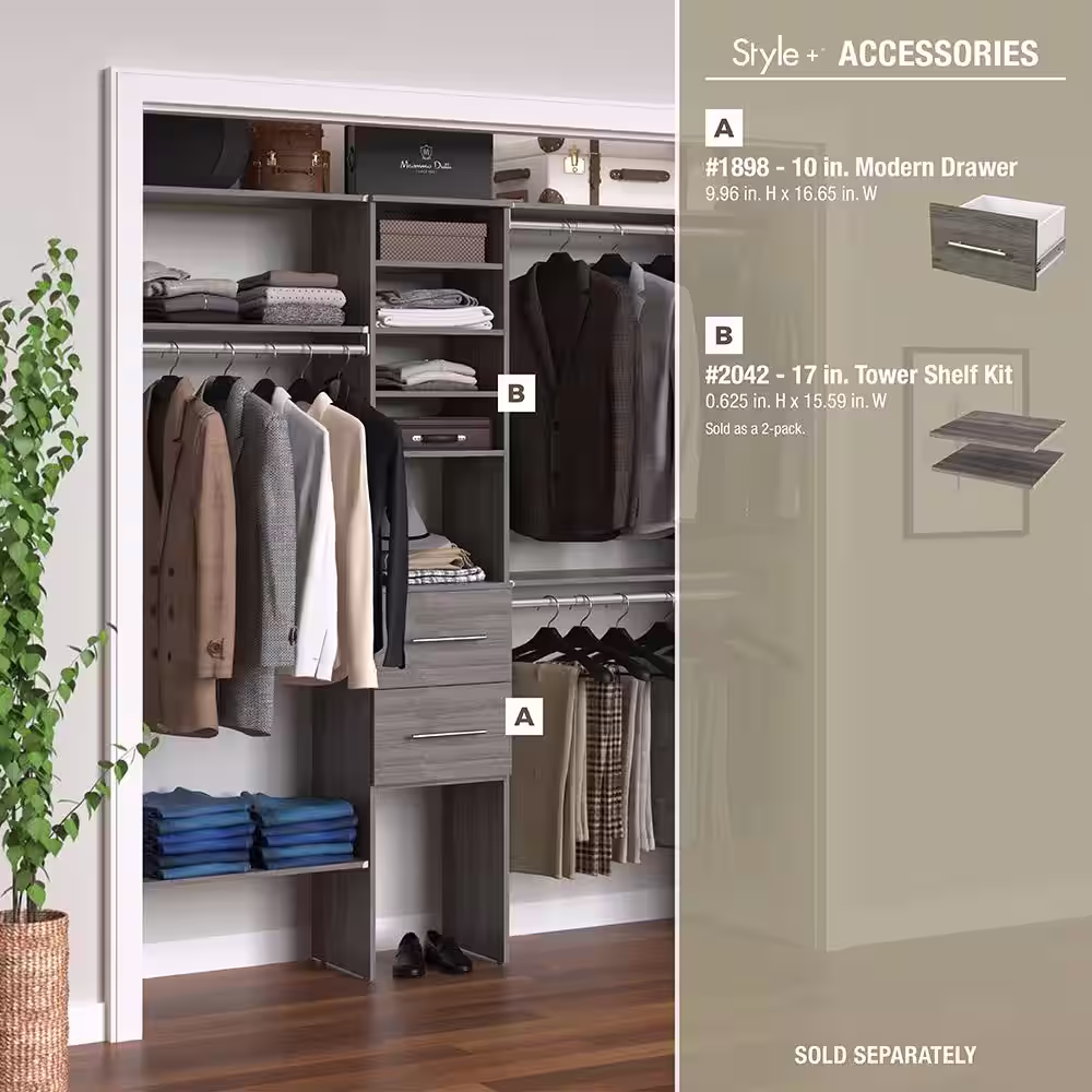 ClosetMaid Style+ 64.9 in W - 112.9 in W Coastal Teak Basic Narrow Wood Closet System Kit